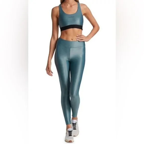 KORAL LUSTROUS INFINITY HIGH RISE METALLIC LEGGINGS IN TEAL LIQUID LEGGINGS BNWT - Picture 1 of 14